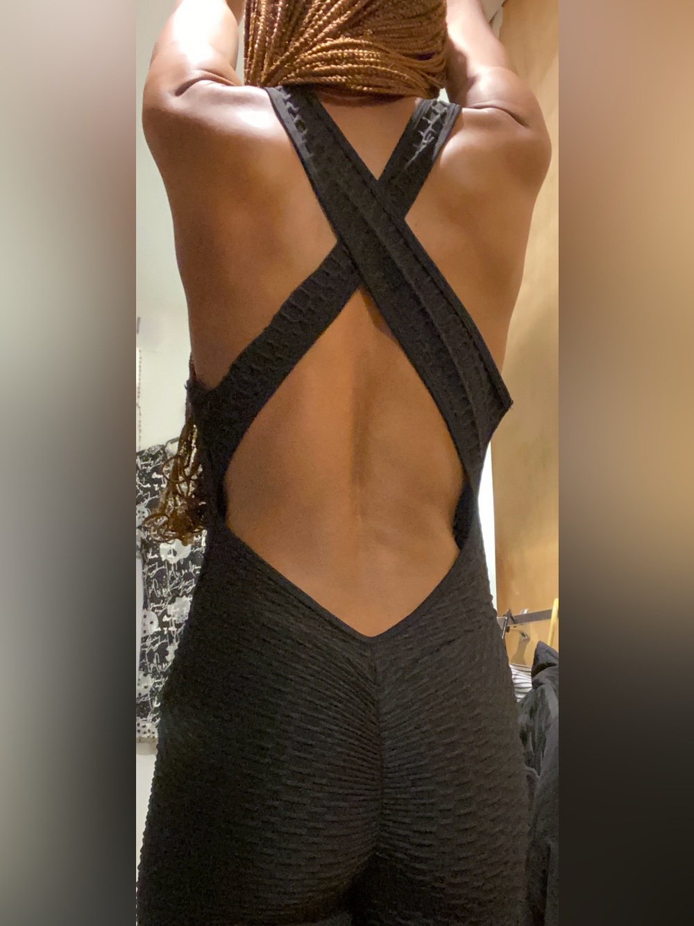 Black Textured Crisscross-open Back Jumpsuit